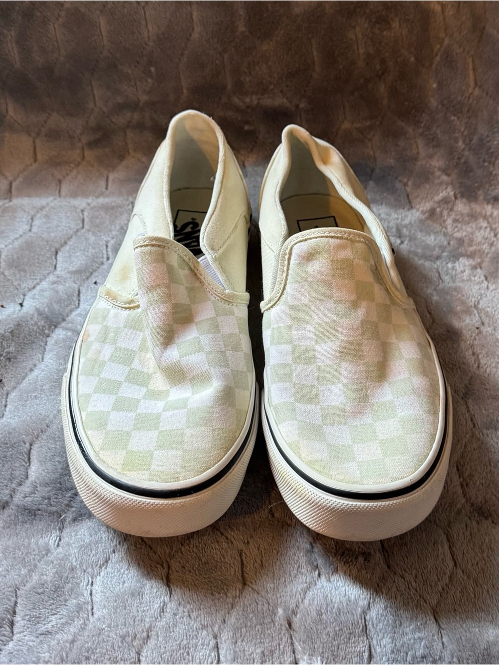 Vans Classic Slip-On Checkerboard Pastel Green Canvas Sneakers Women’s Size 8.5 - Picture 2 of 7